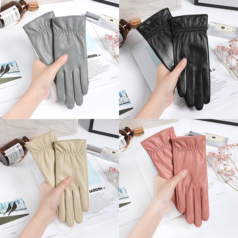 Sheepskin Gloves Women's Winter Fleece-lined Warm Short Driving Cycling Sheepskin Touch Screen Gloves Women's Cute Thin Hand Repair