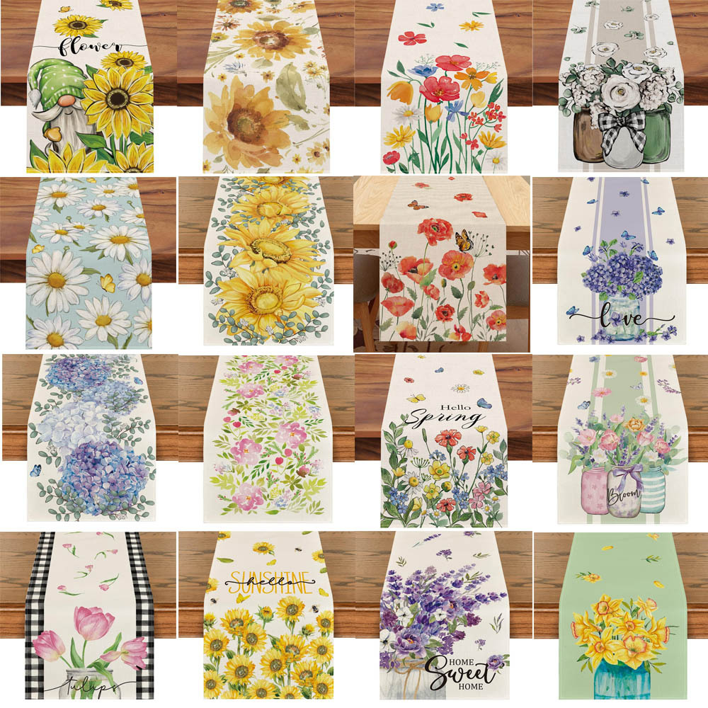 Fresh Spring Plant Flower Leaf Table Runner Spring Atmosphere Decoration Dacron Table Cloth Home Hallway Tablecloth