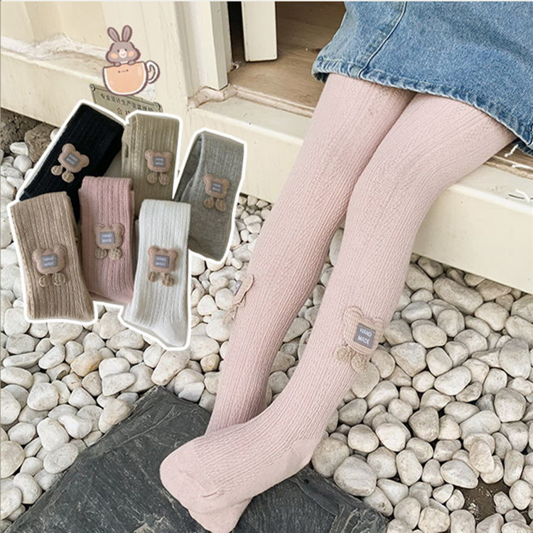 2022春夏新品 女童精梳棉小米花连裤袜 儿童国风扣熊宝宝舞蹈袜子