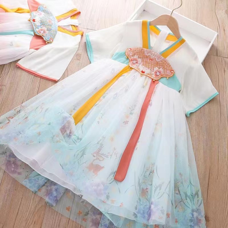 Hanfu Girls' Summer Clothing Chinese Style Thin Jacket and Dress Ancient Dress Super Fairy Little Girl Summer Children's Tang Costume Summer