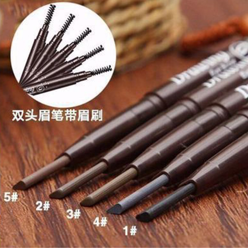 Factory Direct Sales Double-Headed Eyebrow Pencil Dual-Use Automatic Rotating Sweat-Proof with Brush Double-Headed Rotate Eyebrow Pencil Eyebrow Pencil with Plastic Seal