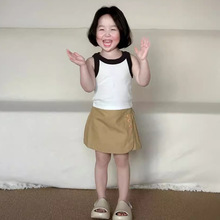 韩国童装2024春季夏款韩版男童女童中小童针织相拼童背心休闲T恤