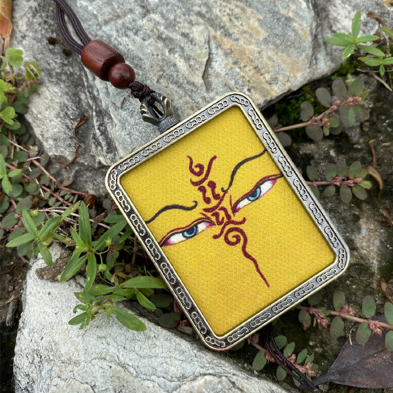 唐卡般若法眼吊坠布艺画芯嘎乌盒藏传佛教非手绘随身舍利塔毛衣链