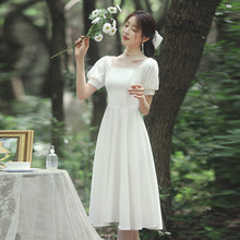 白色晚礼服登记领证约会小白裙连衣裙平时可穿女夏季缎面订婚宴会