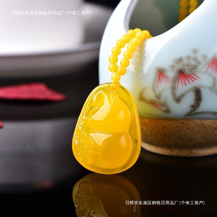 直播波罗的海鸡油黄琥珀蜜蜡吊坠女福禄平安葫芦毛衣链带证书