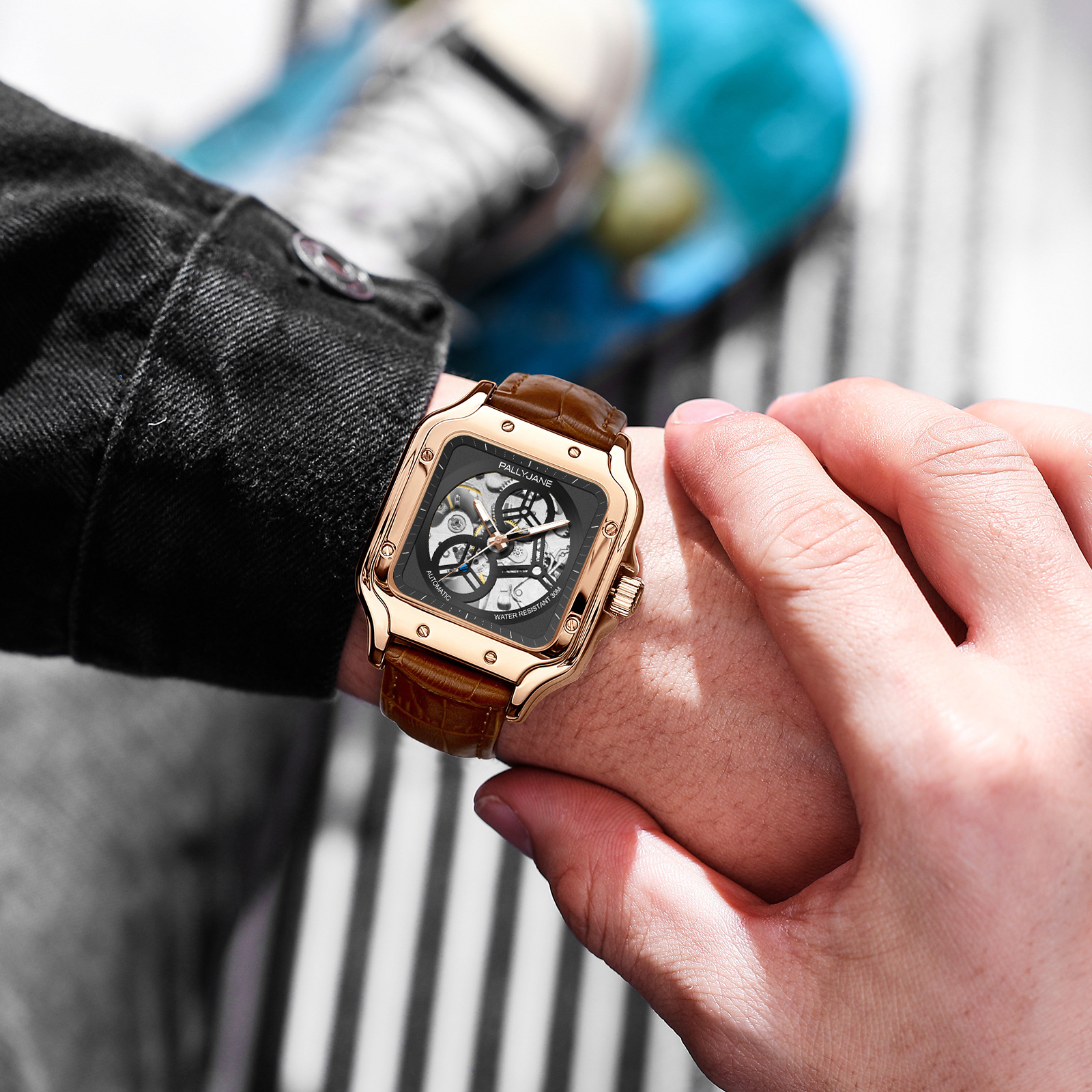 pallyjane帕丽杰克抖音快手全自动手表男机械表男士方形机械表