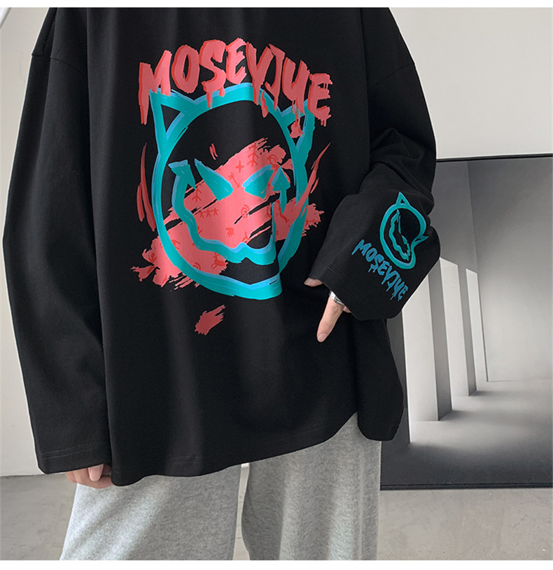 鬼脸涂鸦长袖t恤男秋季港风ins潮牌衣服春秋潮流宽松高街嘻哈卫衣