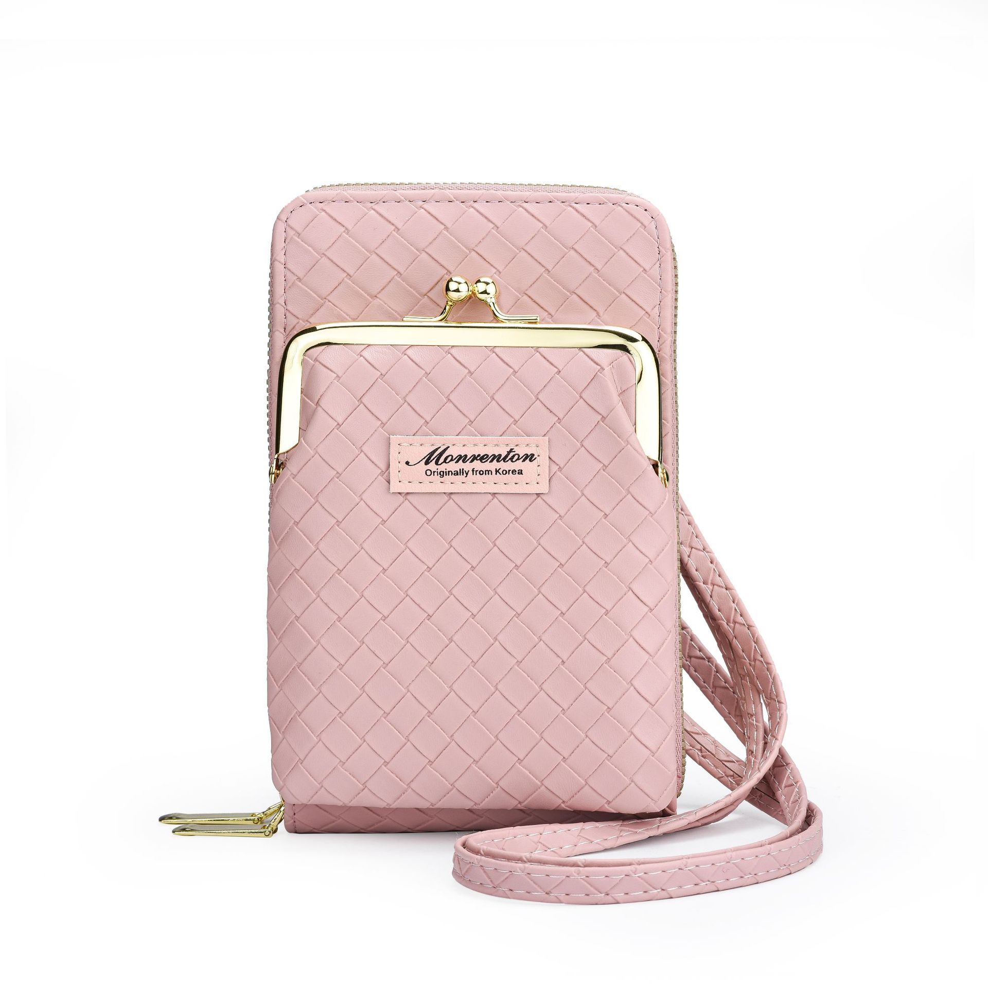 New Mobile Phone Bag Women's Simple Korean Style Wallet Double Zipper Bag Litchi Pattern Shoulder Messenger Bag Trendy Women's Bags