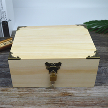 3DWF实木带锁复古收纳盒定 制长方形大小号木盒子定 做木质包装盒