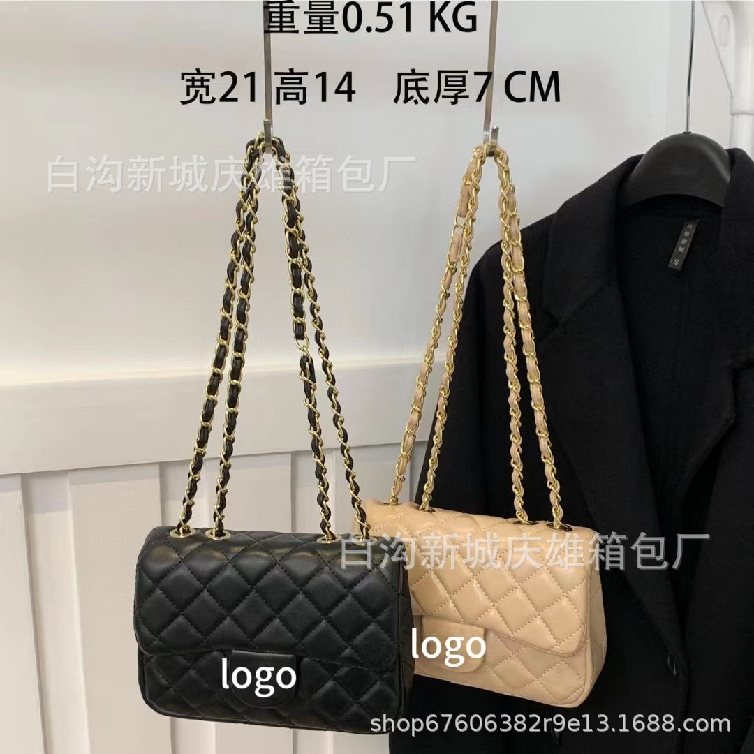 [Foreign Trade Wholesale] New Chain Bag Chanel's Style One Shoulder Bag Sheepskin Square Fat Small Square Bag Rhombus Storage Bag