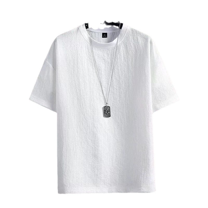 Ice Silk Short Sleeve T-shirt Men's Summer New Korean Style Trendy Solid Color All-Match Loose Half Sleeve T-shirt Men's Thin