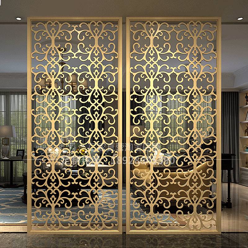欧式不锈钢屏风网红轻奢隔断金属镂空浮刻玄关美式客厅装饰花格
