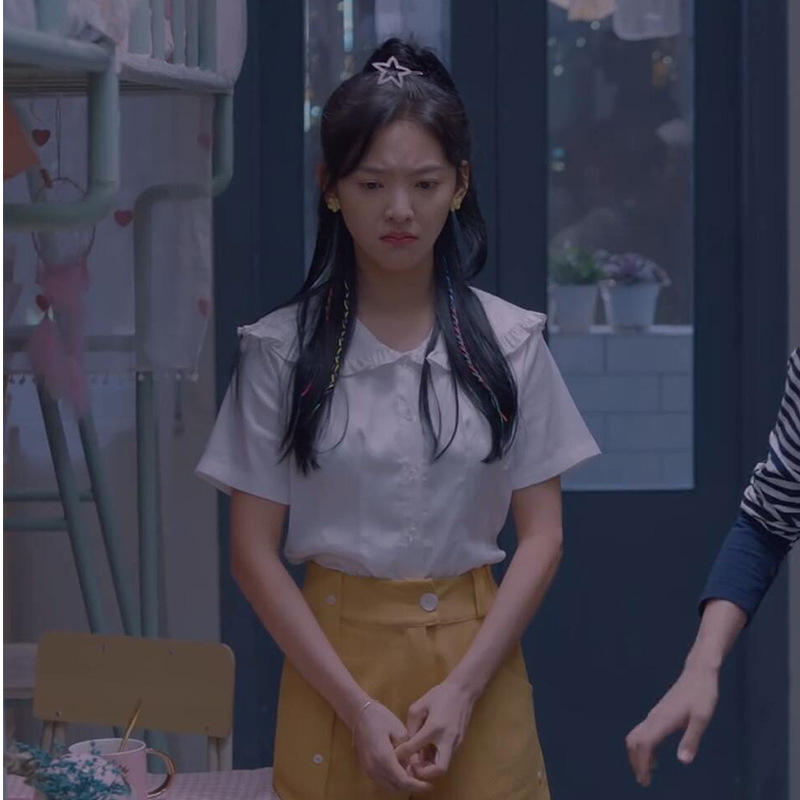 机智的上半场皇甫淑敏章若楠同款衬衫女海军娃娃领木耳荷叶边上衣