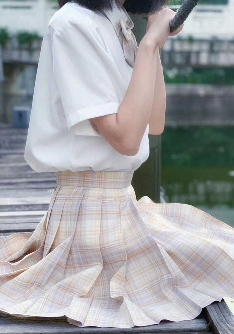 浮月jk制服格子百褶裙女清新可爱格裙女学生裙子春夏短裙套装代发