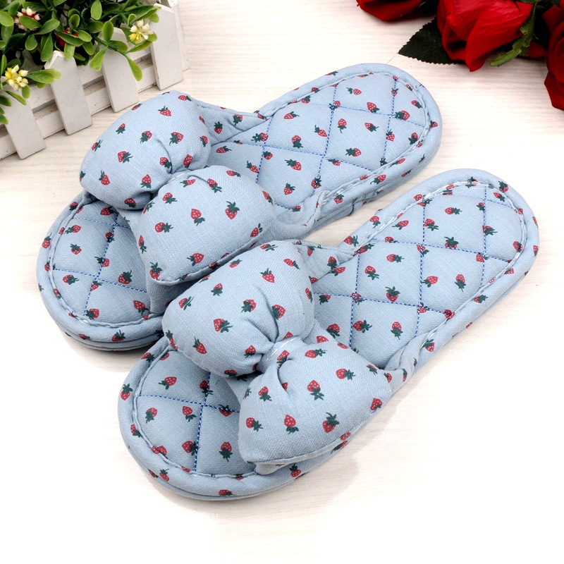 Women's Korean-Style Three-Layer Thick Fabric Slippers Bow Strawberry Home Indoor Fabric Slippers Sandals Colloidal Particle