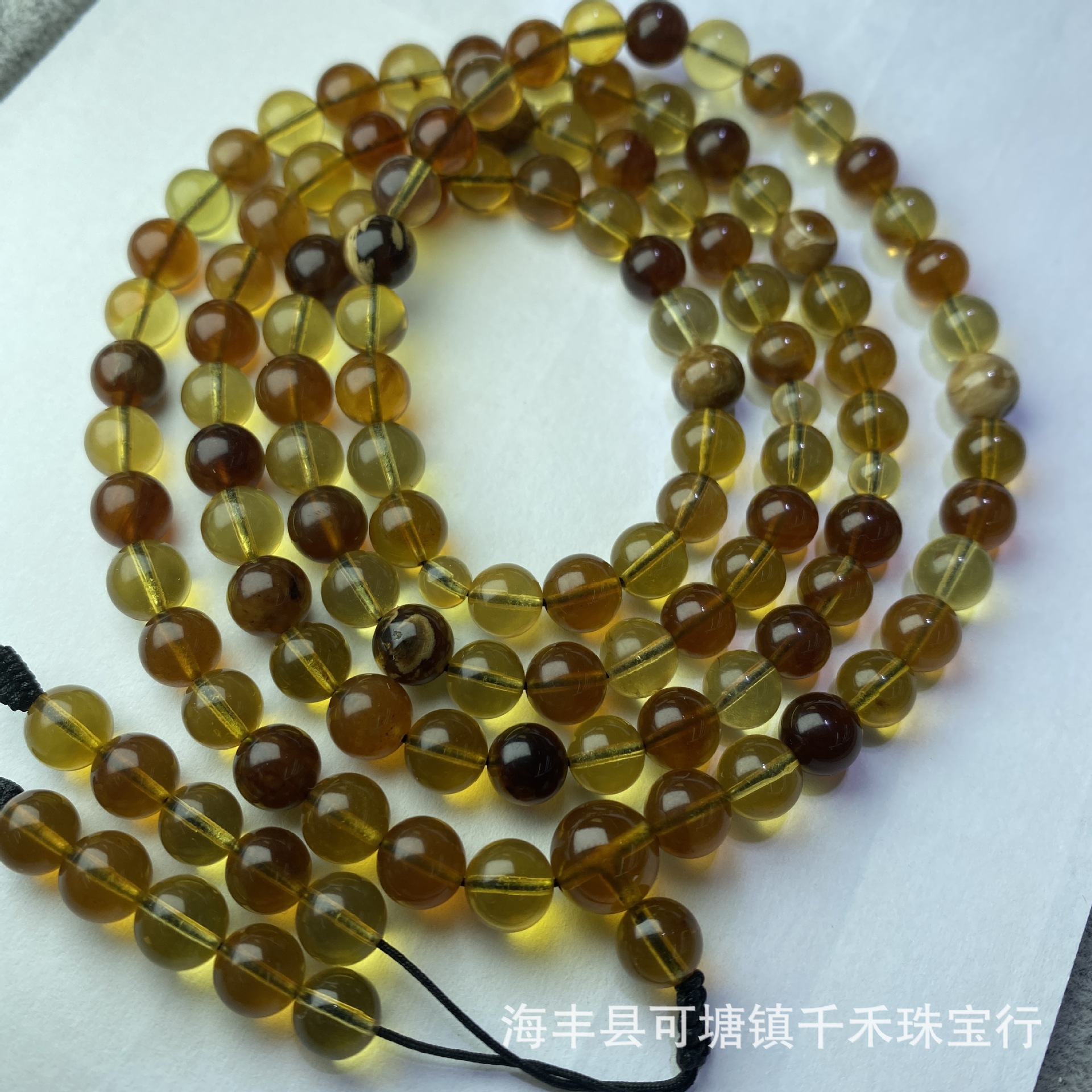 天然缅甸琥珀蜜蜡多宝108佛珠手串 蓝珀金棕溶洞血珀多圈手链批发
