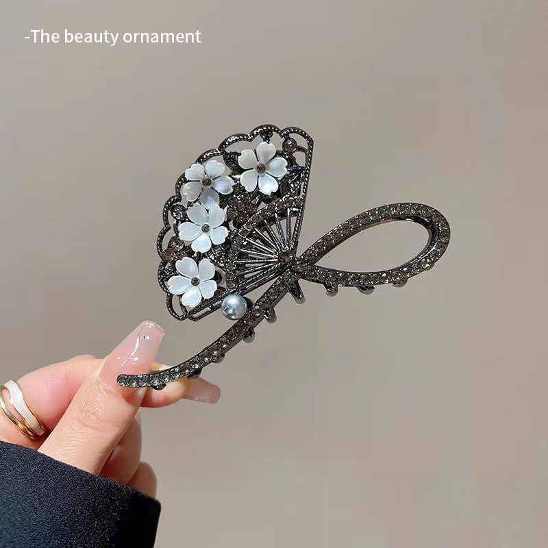 Temperament and Fully-Jewelled Metal Shark Clip Barrettes Back Head Updo Hair Claw Hair Claw Clip Female Spring and Summer Super Large Clip Headdress Hair Claw