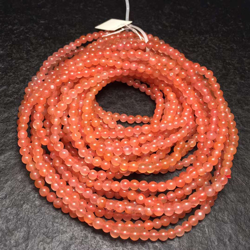 樱桃红南红佛珠手串 中国风南红玛瑙三圈手链 冰飘樱桃红南红手串