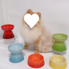 狗碗陶瓷彩色猫咪碗宠物碗猫碗高脚保护大口径大号打不翻一件代发