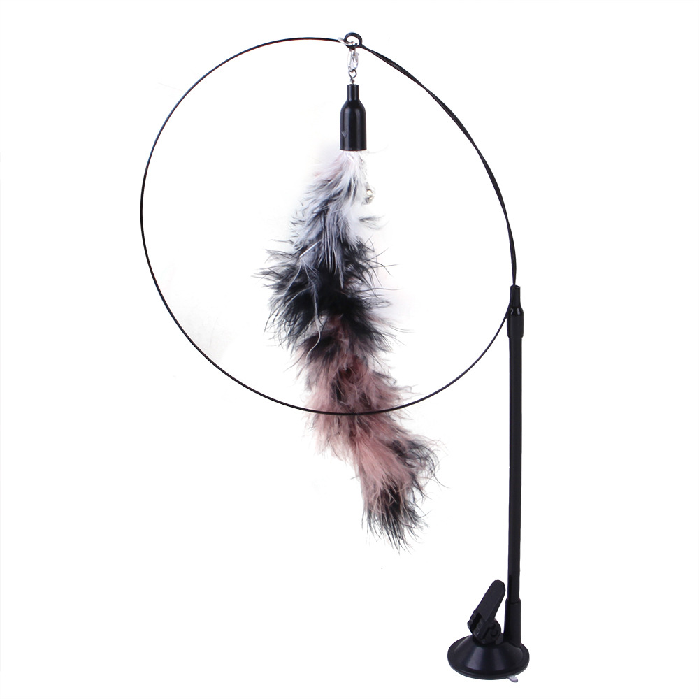 Handfree Bird/Feather Cat Wand with Bell Powerful Suction Cup Interactive Toys for Cats Kitten Hunting Exercise Pet Products