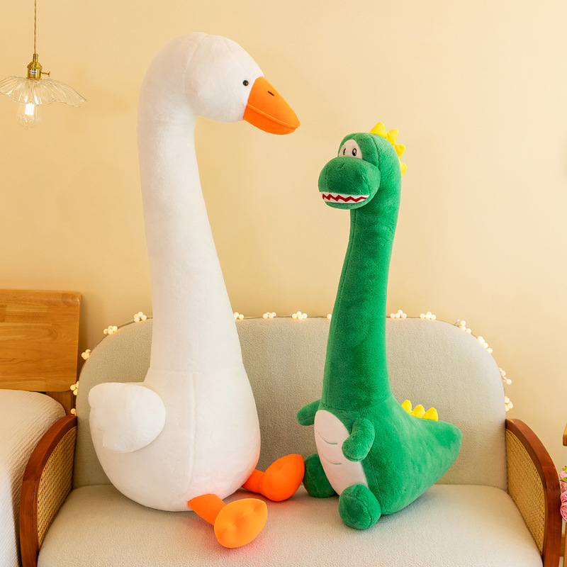 新款网红长脖子恐龙大白鹅毛绒玩具长条抱枕活动礼品厂家批发外贸