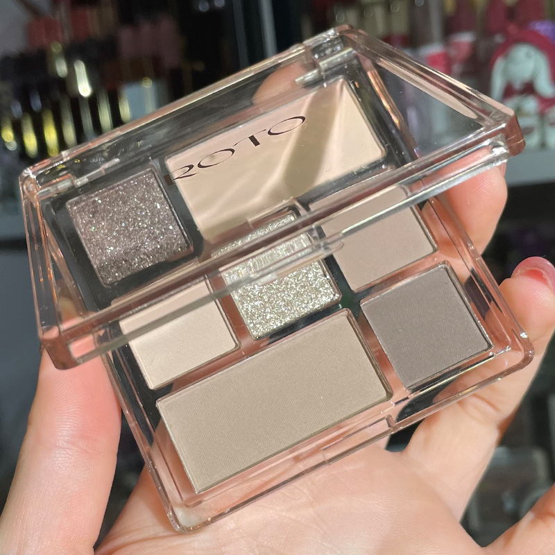 roto烟木七色眼影盘珠光哑光亮晶晶水泥大地色腮红高光修容一体盘