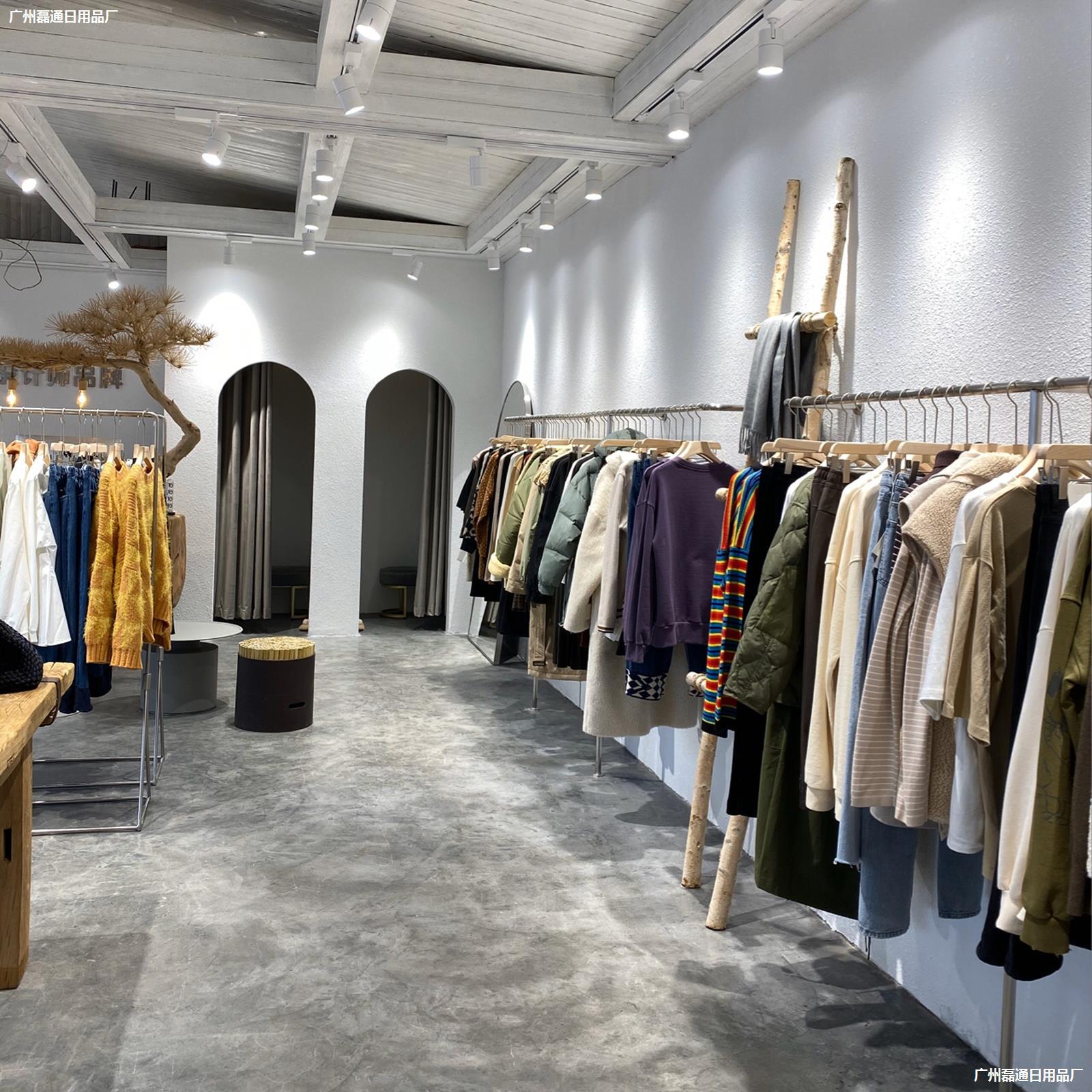 源头厂家不锈钢服装店展示架上墙落地挂衣架拉丝银女装货架专业服