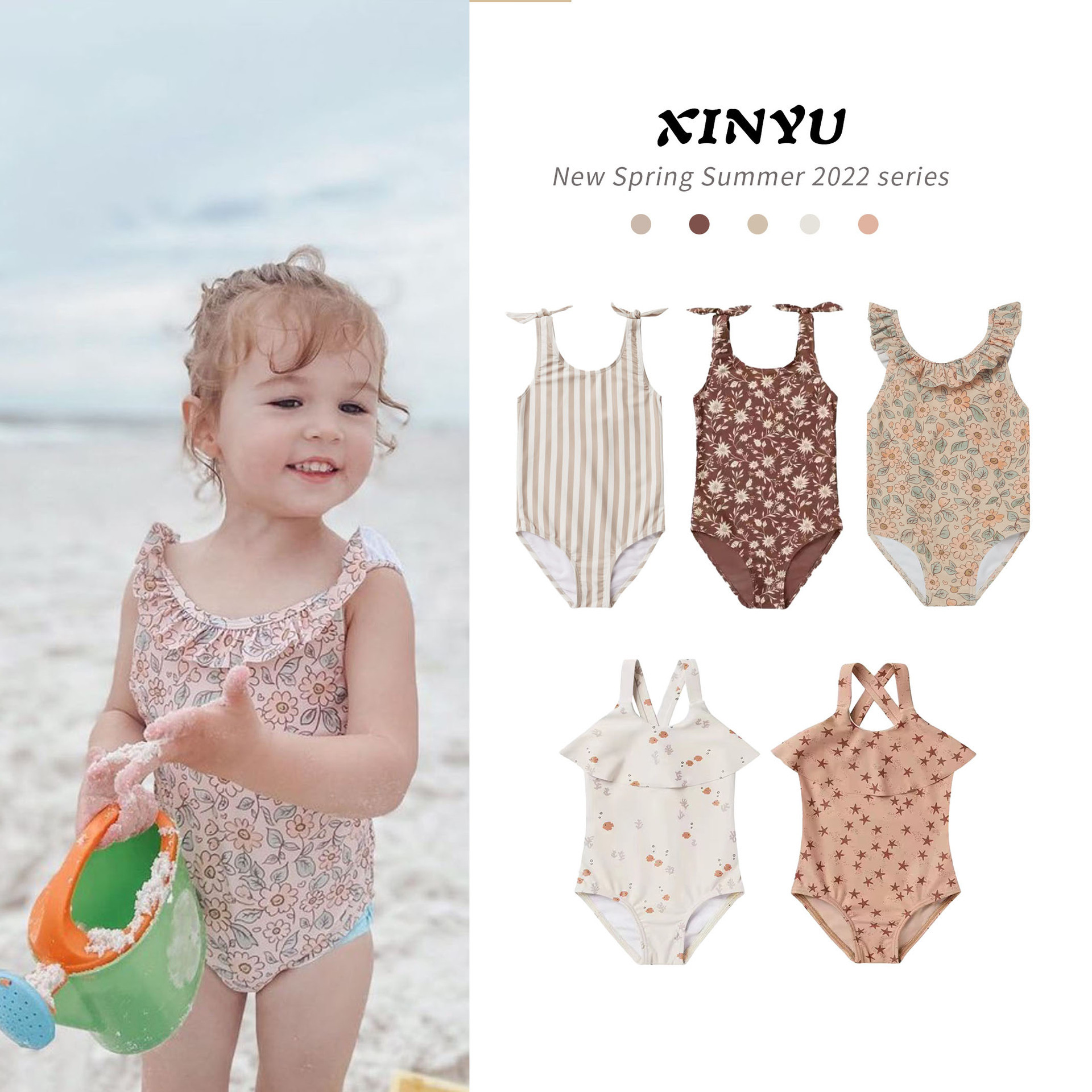 INS European and American Girl's Bikini One-Piece Swimsuit Baby Ruffled Princess Backless Hot Spring Swimsuit