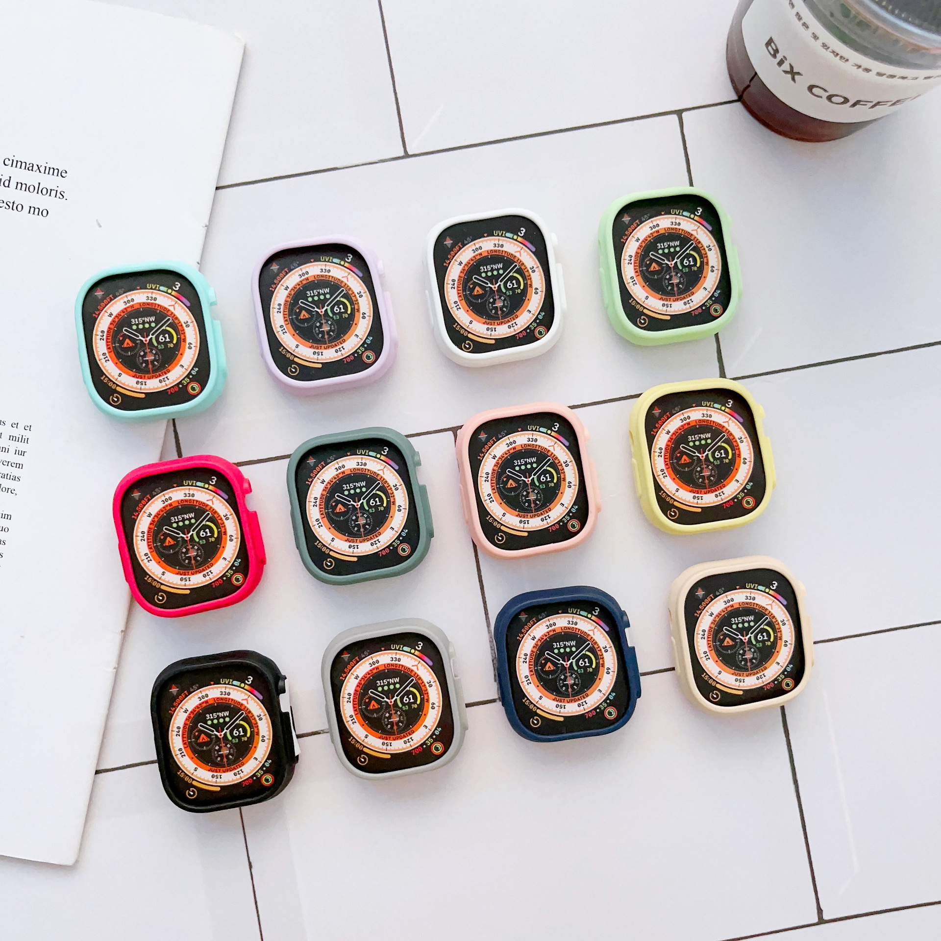 适用苹果apple watch s8ultra 49mm糖果壳手表壳菱形款钢化保护壳