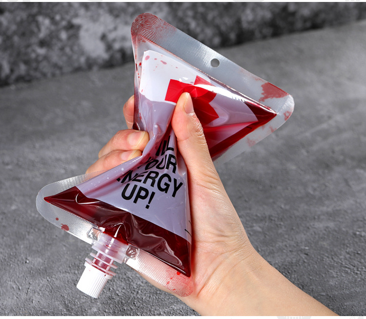 diybloodbag万圣节单嘴吸管血袋输液袋血袋饮料袋 浓缩果汁能量包