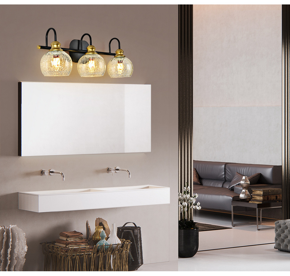 亚马逊专供浴室灯镜前灯洗手盆镜子灯黑加金玻璃化妆台壁画灯具