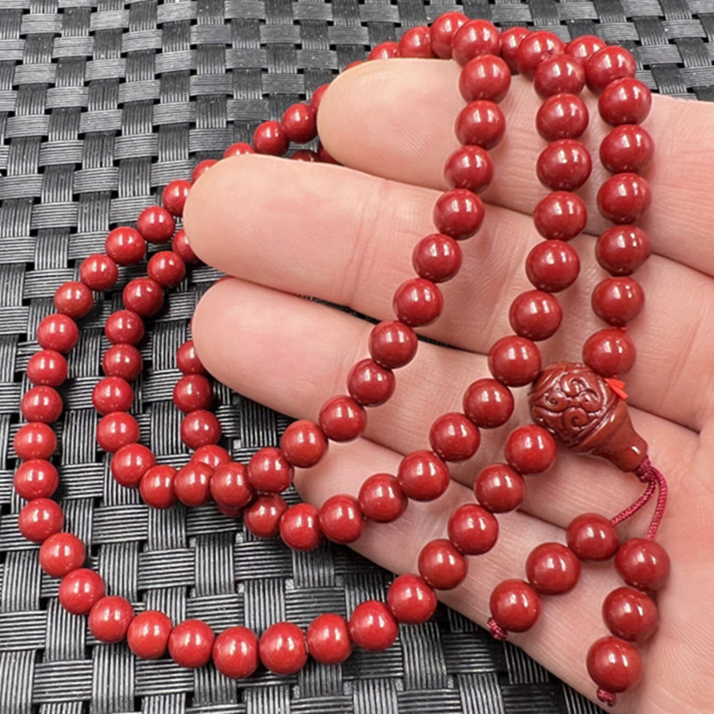 朱砂圆珠108颗玉石手链紫金砂多圈手链红砂佛珠手串玉扣调节手串