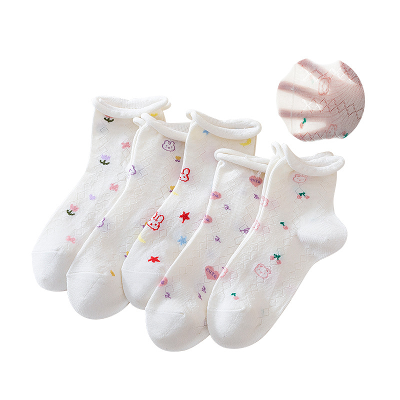 Socks Children Ruffles Princess Socks  Summer Mesh Thin Cotton Socks  Student Breathable Mid-Calf Socks  White for Girls Children's Socks 