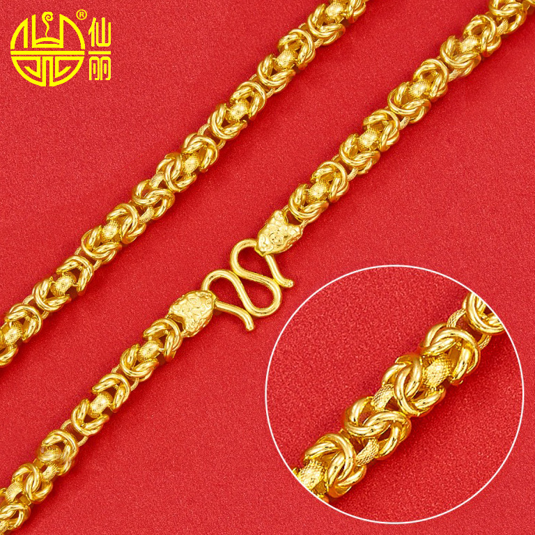 9 纯黄金扁宽男士大方足金项链圆泰国链双龙头男士女婿链-阿里巴巴