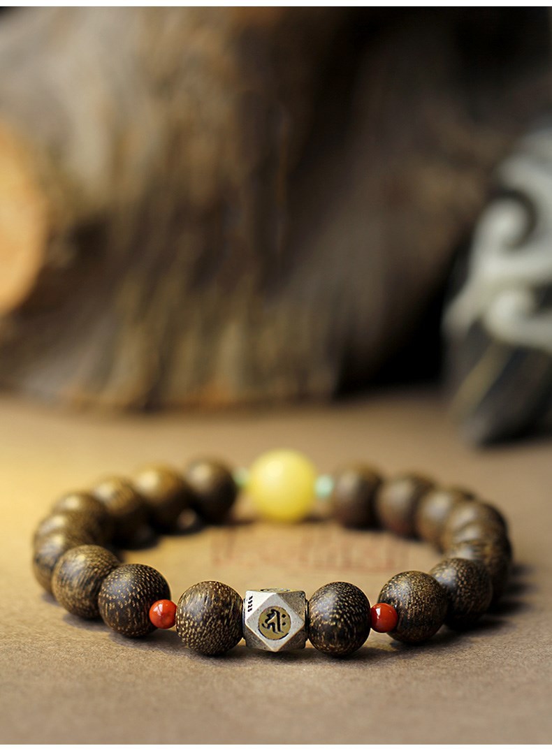 越南芽庄老料沉香10mm单圈手串diy女款搭配老银本命佛蜜蜡手链