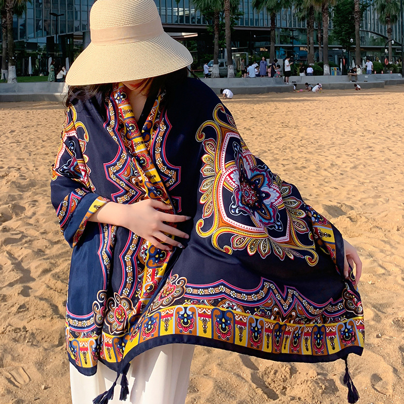 2023 New Popular Internet Celebrity Thick Retro Ethnic Style Sun Protection Shawl Travel Photography Versatile Cotton and Linen Scarf