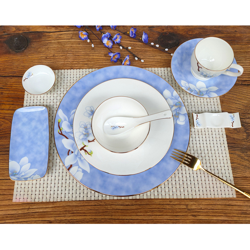 景德镇中式创意酒店用品餐具 会所餐厅陶瓷摆盘碗碟骨瓷摆台批发