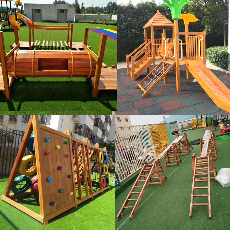 幼儿园大型户外活动玩具儿童感统训练器材平衡木质荡桥钻洞攀爬架