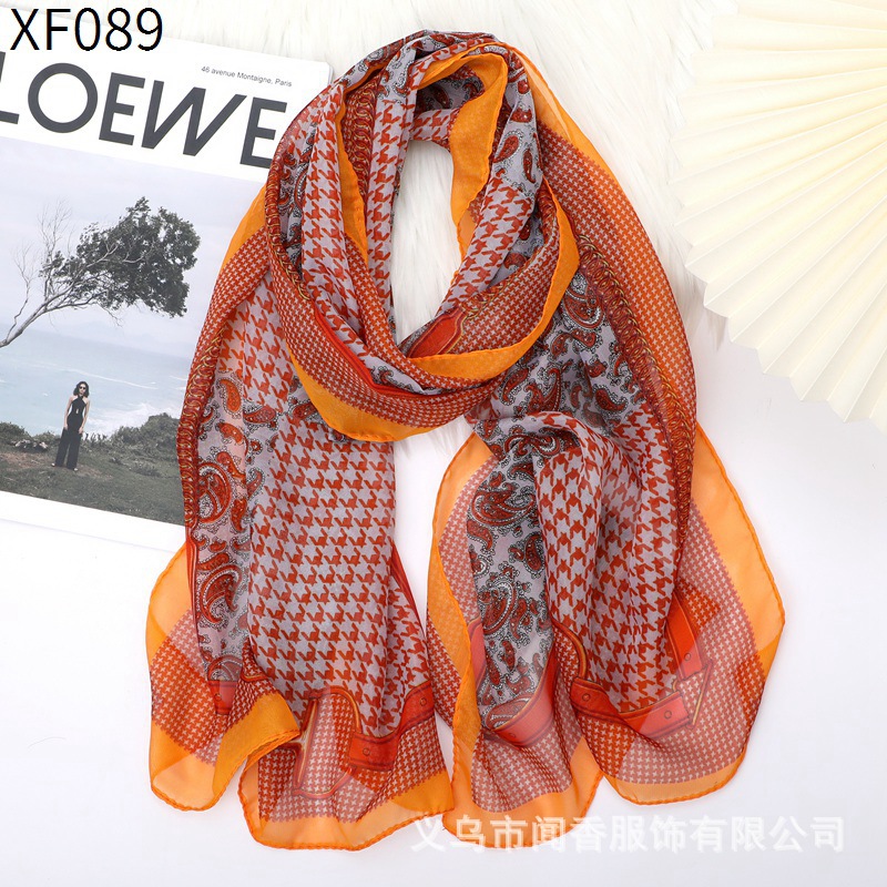 New Chiffon Silk Scarf Houndstooth Cashew Printed Scarf Spring and Summer Sunscreen Scarf Autumn and Winter Neck Protection Scarf Thin Silk Scarf