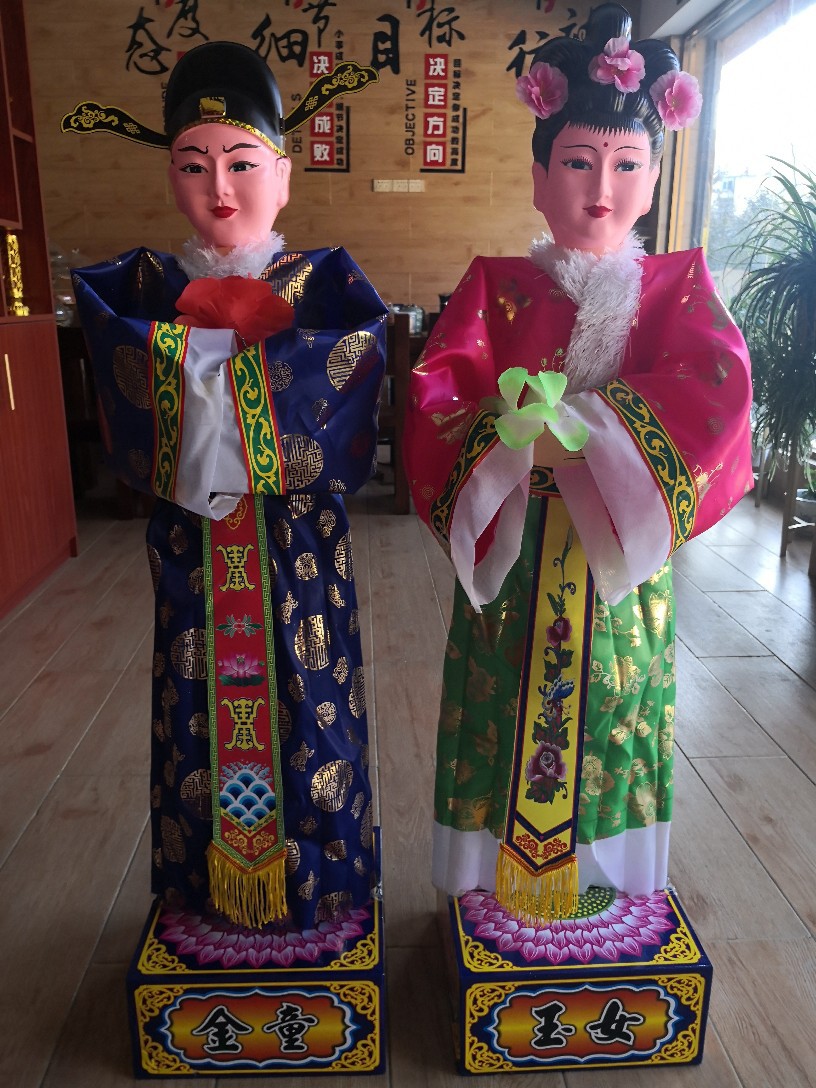 厂家直销殡葬用品电动鞠躬童男童女出租焚烧设灵堂祭祖金童玉女