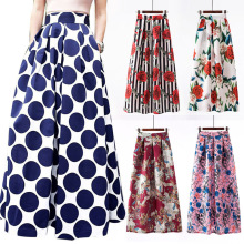 Women's White Contrast Polka Dot Print Maxi Skirt 复古半身裙