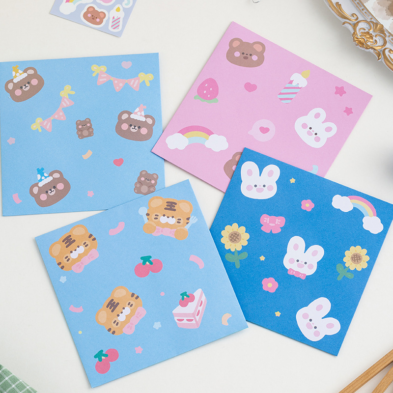 儿童节卡通西式信封 150克可爱信封装饰防水贴纸小熊小兔少女心