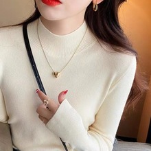 半高领打底针织衫女士秋冬长袖上衣修身洋气白色套头软糯毛衣包邮