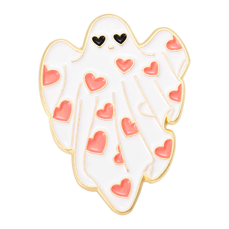 Maple Leaf Ghost Halloween Horror Ghost Brooch Golden M Badge Electroplating Paint Factory Wholesale Clothing Accessories