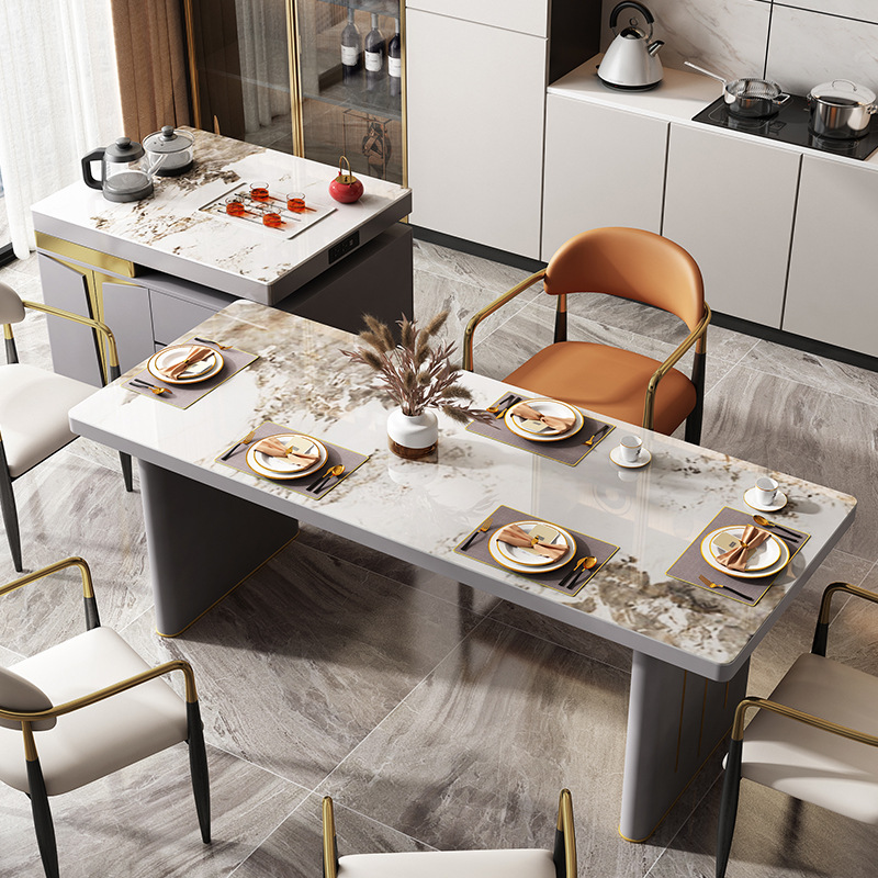 轻奢岛台餐桌一体岩板茶桌椅组合简约多功能泡茶书桌茶台办公家用