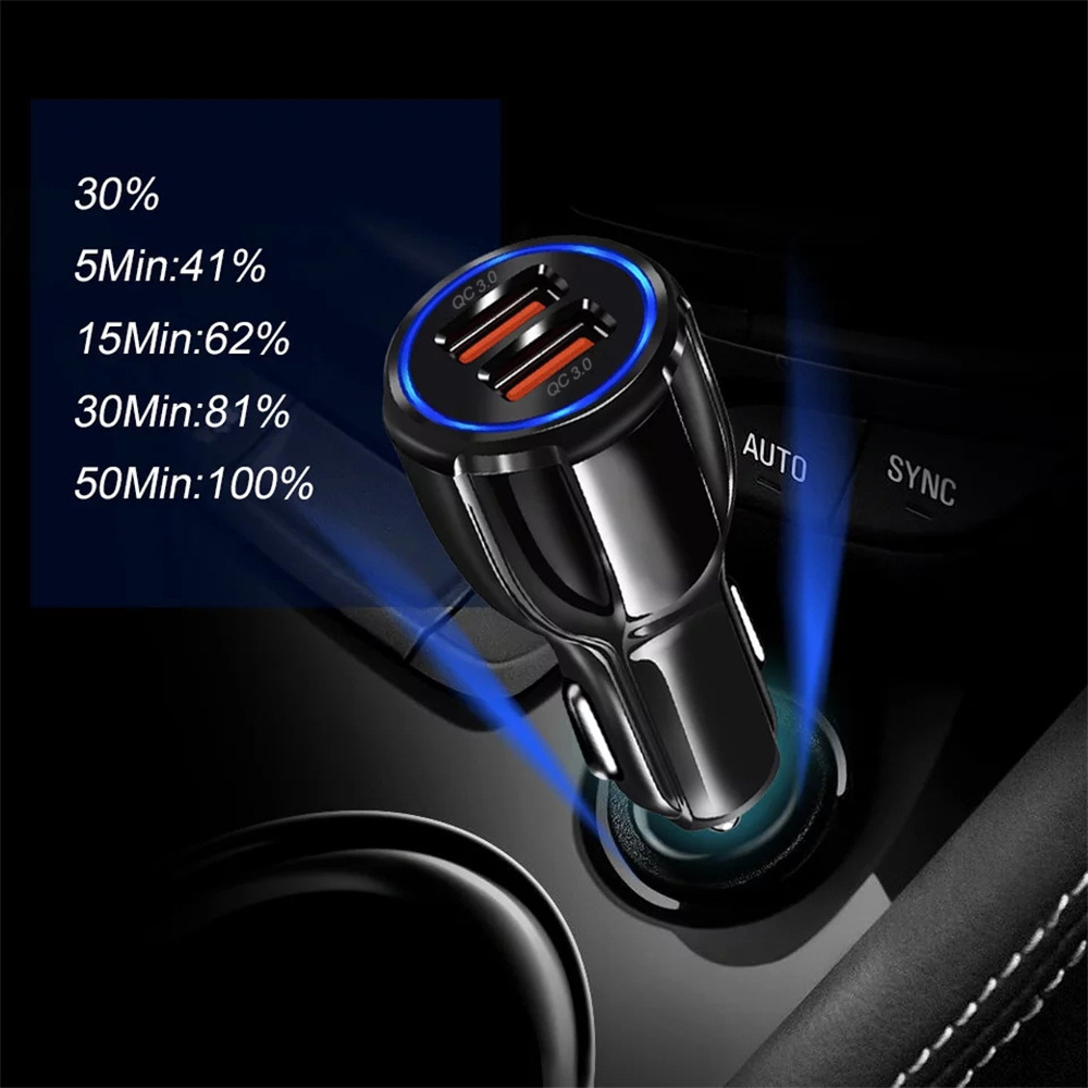 2A 30W 38W Qc3.0 Car Charger Fast Charge Car Fast Charge Head Cigarette Lighter One Drag Two Flash Charge Car Charger Batch