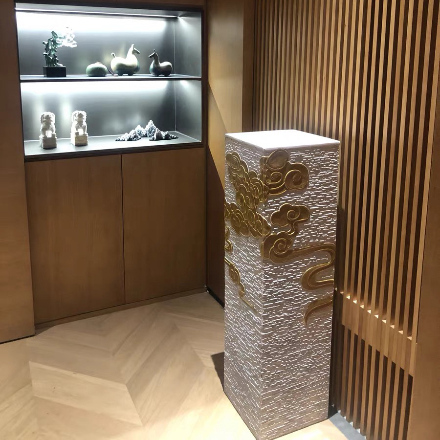 金色祥云展示柱茶室玄关装饰新中式落地庭院拴马桩客厅复古大摆件