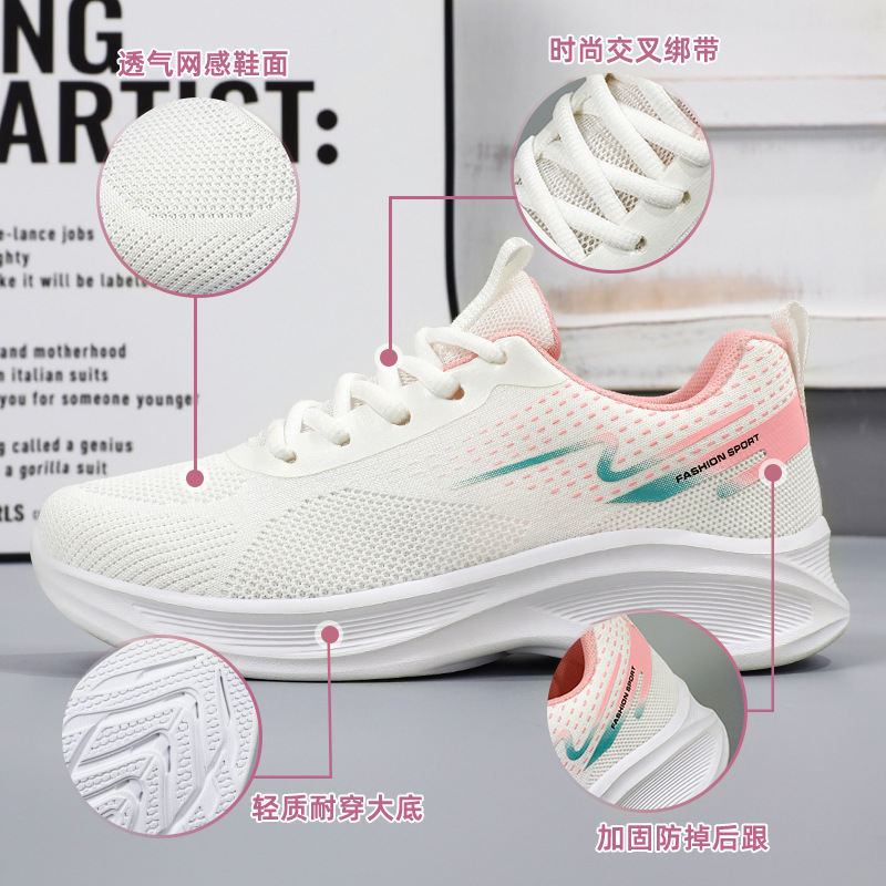 Women's Shoes 2024 Spring and Autumn New Flyknit Casual Shoes Factory Direct Sales Soft Bottom Breathable Foreign Trade Breathable Sneaker Women