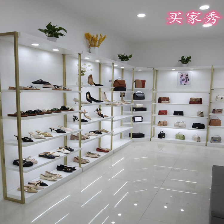 鞋店鞋架展示架商场带灯筒灯货柜开店用的货架童鞋店装修效果图片