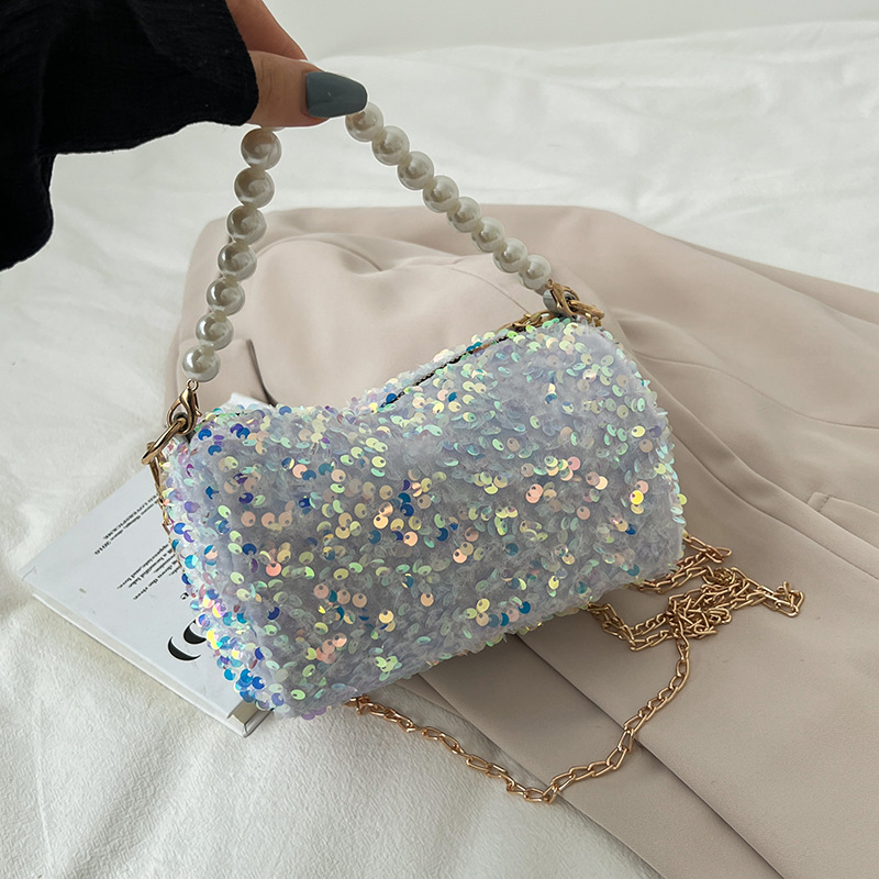 Cross-Border Korean Women Bag 2022 New Fashion Trendy Pearl Sequined Chain Bag Internet Celebrity All-Match Evening Party Underarm Bag